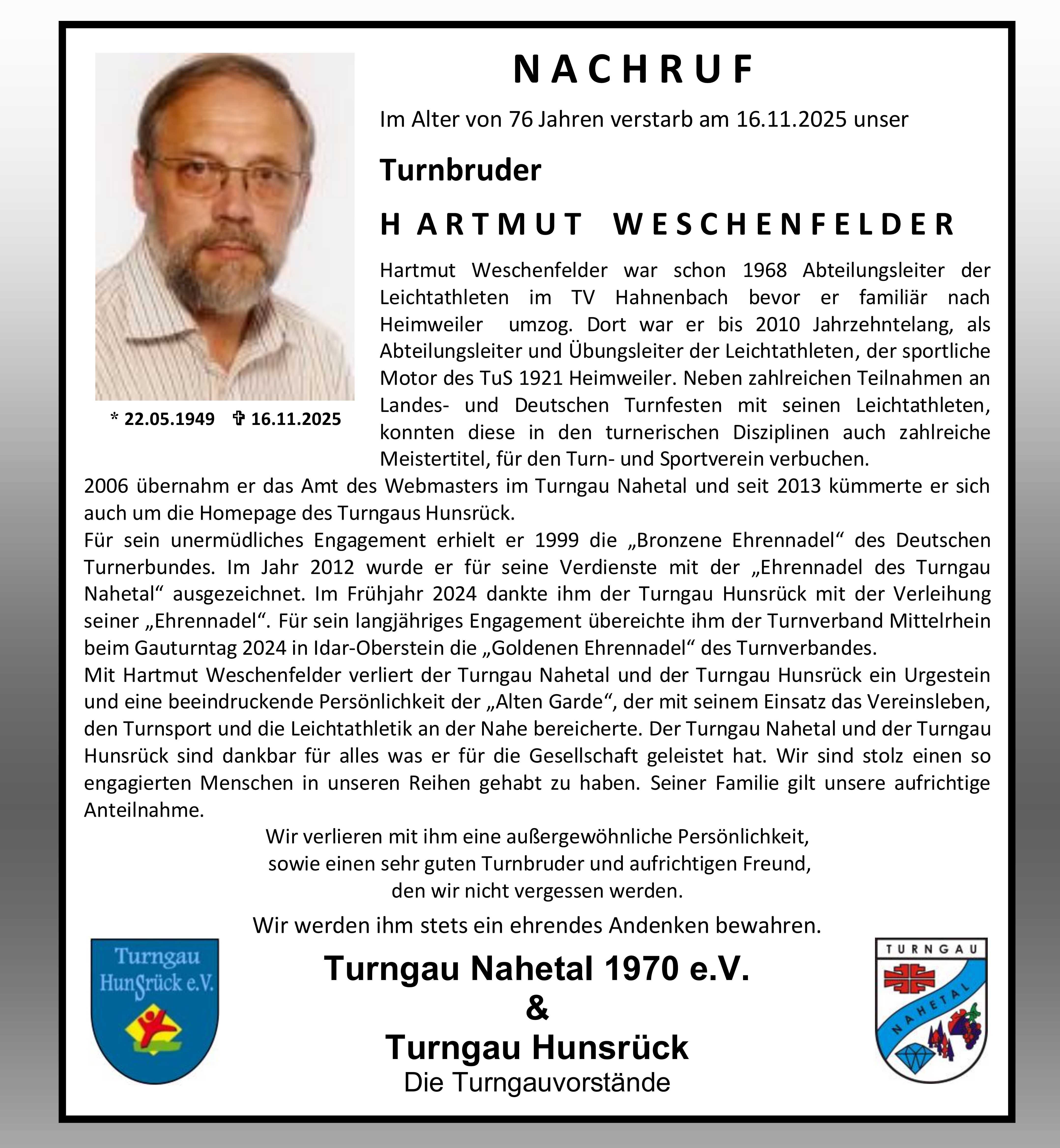 Nachruf Hartmut Weschenfelder